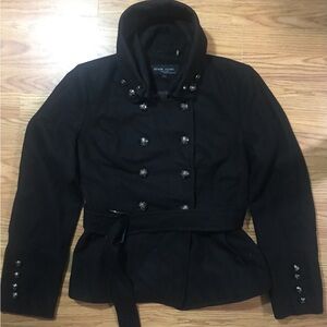Black Rivet Double Breasted Wool Pea Coat Womens L NWOT
